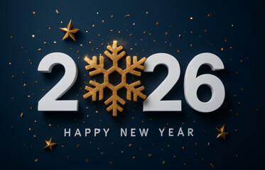 Fototapeta premium Elegant 2026 Happy New Year Banner with 3D White Numbers and Golden Decoration