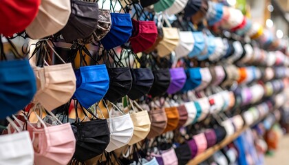 Colorful face masks displayed for sale