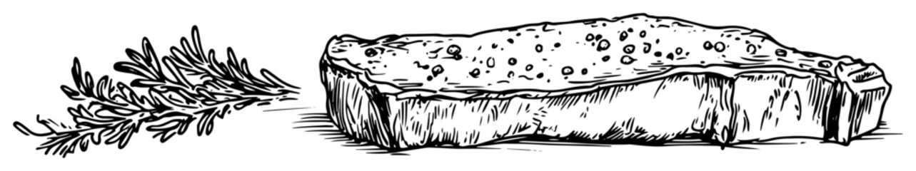 hand drawn grilled steak with herbs