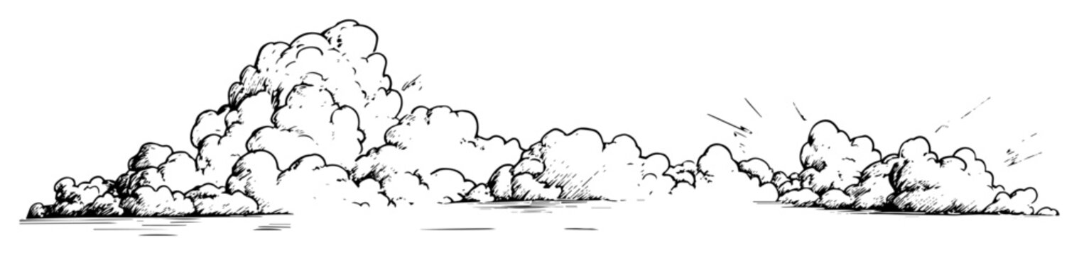 hand drawn fluffy clouds in sky