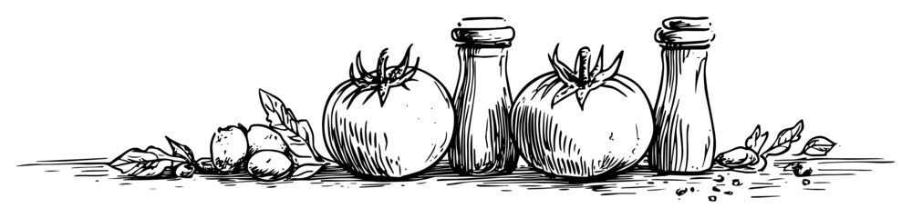 tomatoes with spices and herbs sketch