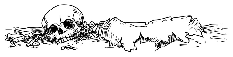 human skeleton in torn clothes sketch