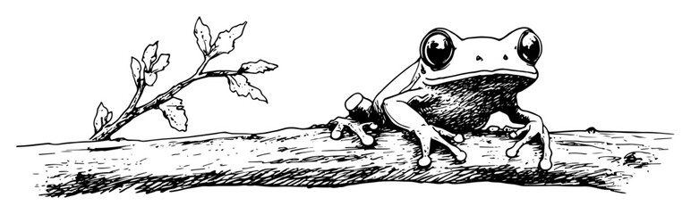 frog sitting on branch illustration