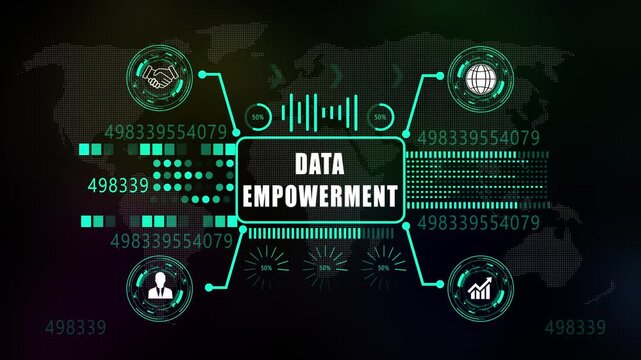 data empowerment Graphics and Data Visualization Elements for Analytics and Strategy. Asymptotic smart data on world map background . 