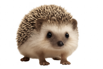 Little hedgehog standing, looking at camera, transparent background