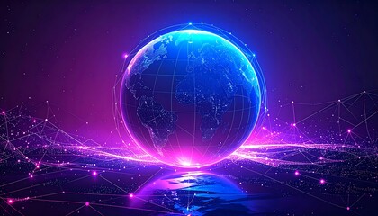 Digital Globe Luminous sphere illuminated in neon violet with network lines