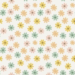 Soft daisy blossoms in yellow blush mint pattern. Seamless repeat playful daisies in soothing pastel tones. Retro vintage daisy pattern with pastel twist. 