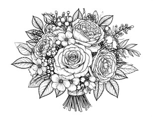 Elegant floral bouquet line art design