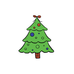 Cute Christmas Tree Vector Illustration with Ornaments and Star Holiday Decoration 2025