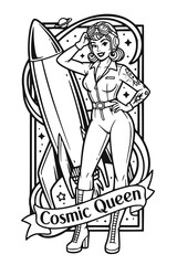 Stylized woman retro-futuristic pin-up pilot
