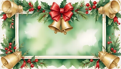 Festive Christmas Frame with Bells and Holly