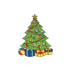 Christmas Tree with Colorful Gift Boxes Vector Illustration Holiday Celebration 2025
