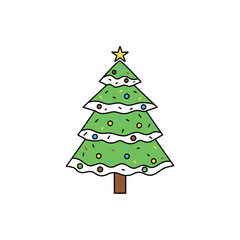 White and Green Christmas Tree Vector Illustration with Star Holiday Design 2025