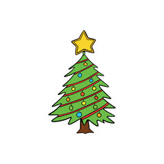 Bright Christmas Tree Vector Illustration with Star Decoration Seasonal Holiday 2025