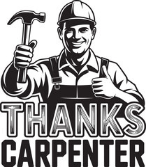 Carpenter professional with hammer giving thumbs up thanks construction worker labor day concept
