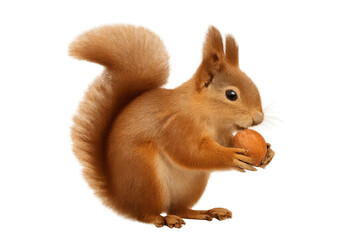 Fototapeta premium Red squirrel eating nut transparent background