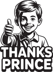 Happy boy giving thumbs up gesture, smiling child, positive kid, thanks prince text