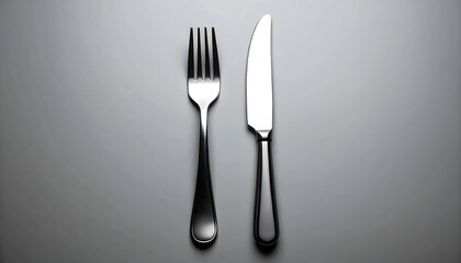A fork and knife on a gray surface
