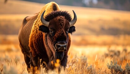 Majestic bison in golden meadow