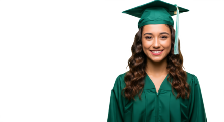 Portrait Of Young Woman In Graduation Clothes isolated on white transparent background, PNG