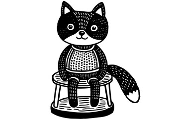 Cute vector cartoon drawing of a black and white cat, kitten, or kitty character illustration