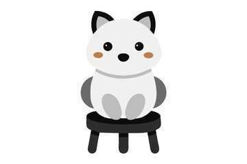 Cute cartoon illustration of a black cat with a hat and bow, a funny pet character with a big smile