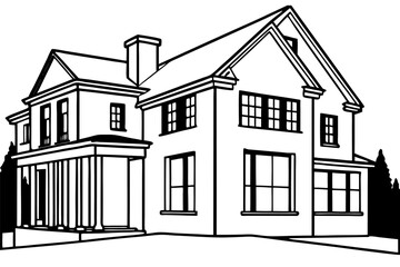 Architectural vector illustration set: sketch of a house, home, or building icon with roof, window, and door design elements for real estate and urban construction drawings