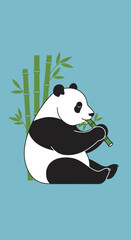 Cute panda eating bamboo illustration