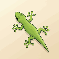 Cute cartoon green gecko on the wall