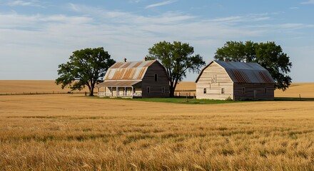 Obraz premium An old barn and farmhouse in rural nebraska, usa- dunbar, nebraska, united states of america | Modern Architecture & Home Design Inspiration