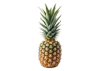 Fototapeta premium A single, whole, vibrant, ripe pineapple with golden-brown skin and spiky green crown, isolated on bright transparent background with copy space, studio shot, no shadows, concept of natural purity and