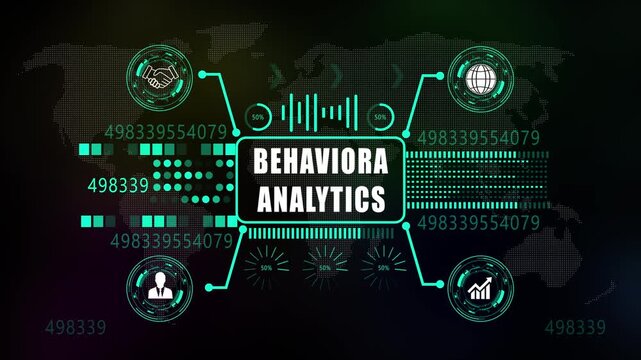 behavioral analytics   Graphics and Data Visualization Elements for Analytics and Strategy. Asymptotic smart data on world map background . 