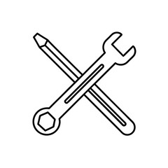 Glossy Metallic Wrench Crossed Screwdriver Transparent Background