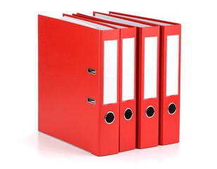 Four red file folders stacked