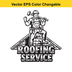 Naklejka premium Vector art of roofer with hammer on roof