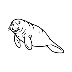 A charming illustration of a gentle manatee, a marine mammal, is presented, exhibiting its unique features in a streamlined black outline