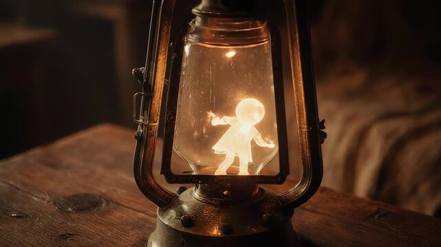 Tiny Glowing Sprite Living Inside a Vintage Lantern
