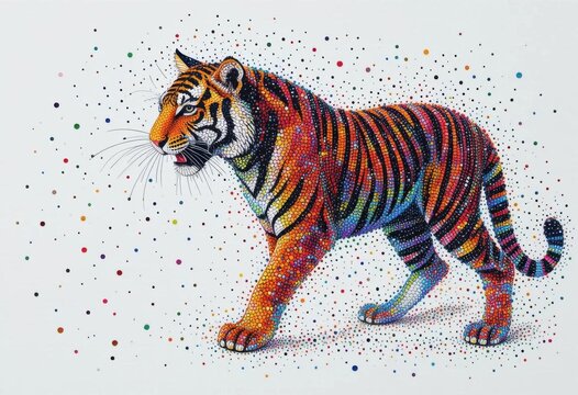 Tiger in Dot Harmony  A Pointillistic Masterpiece of Color and Texture