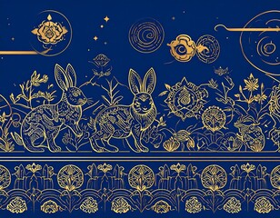 Gold rabbits in a night scene