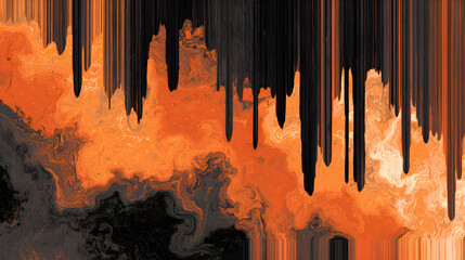 Abstract orange and black dripping paint Halloween horror texture
