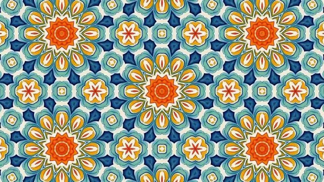 4K Kaleidoscope Tile Pattern Loop | Orange and Blue Ornamental Animation