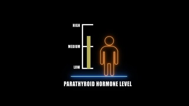 parathyroid Hormonal health good level on high measure scale. Instrument scale with silhouette of a neon man.