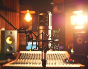 Studio microphone in a recording booth