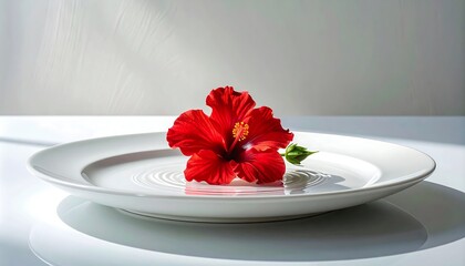 Red hibiscus flower on a white plate (1)