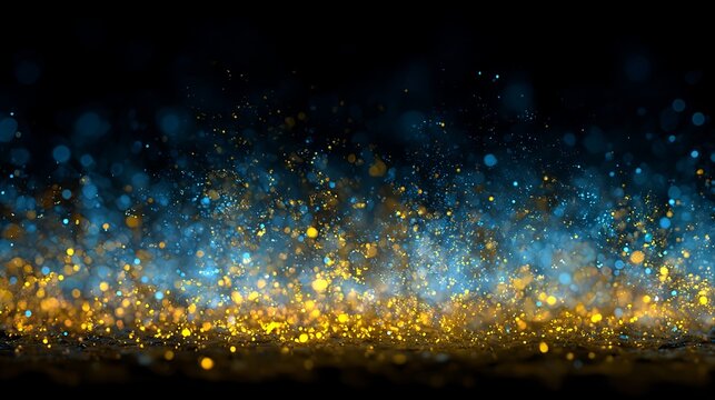 Gleaming, bright blue and yellow sparks ignite against a dark backdrop, resembling magical lights.
 
