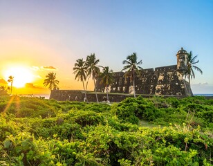 Sunrise over a historic fort