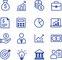 business and finance icons. Business and Finance Line Icon Set in Blue