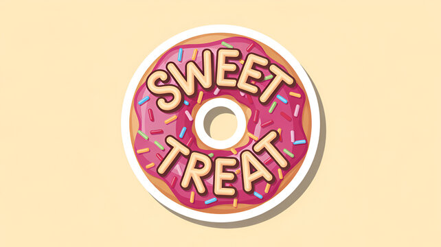 Delicious donut with pink icing and colorful sprinkles on a light background