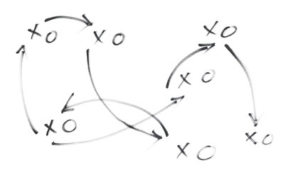 Hand draw strategy game plan for football, basketball, handball, and hockey, sketched black marker, isolated on white, clipping path, design elements	
