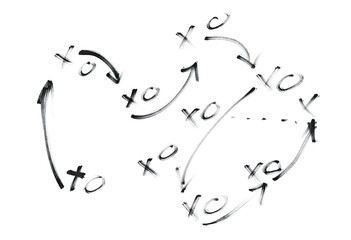 Hand draw strategy game plan for football, basketball, handball, and hockey, sketched black marker, isolated on white, clipping path, design elements	